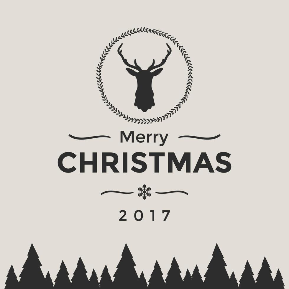 Merry Christmas and Happy New Year with silhouette of reindeer head. vector