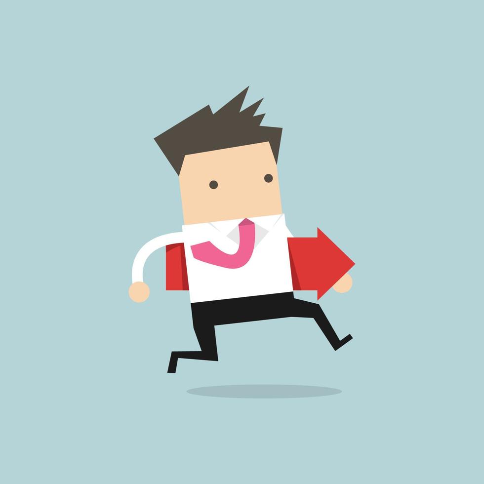 Businessman running and hold red arrow. vector