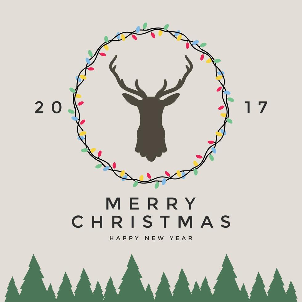 Merry Christmas and Happy New Year with silhouette of reindeer head. vector