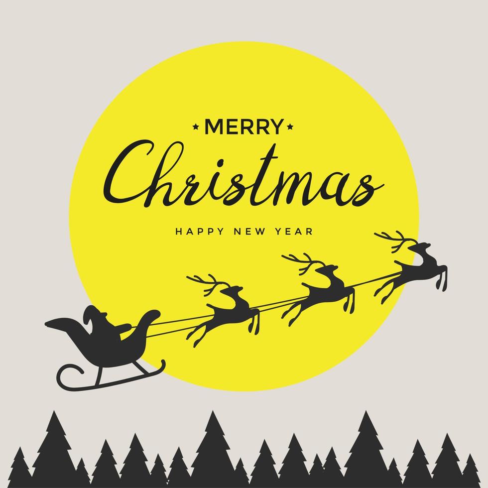 Merry christmas elements Santa Claus riding in a sleigh with reindeer. vector