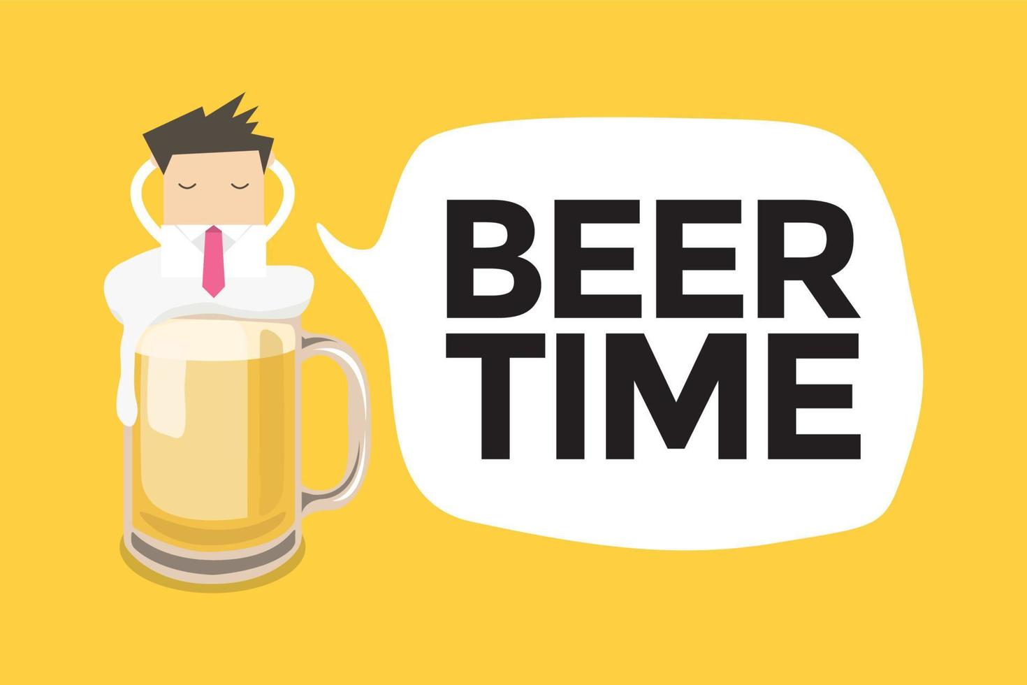 Businessman in a beer mug with beer time message. vector