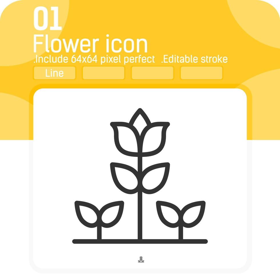 Flower and grass icon vector with outline style isolated on white background. Vector illustration flower sign symbol icon concept for web design, ui, ux, website, logo, nature, apps and all project