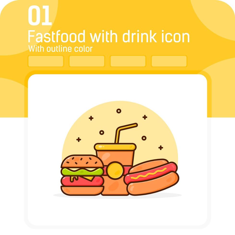 Aperitivos de comida rápida con icono premium de refresco con estilo de color de contorno aislado sobre fondo blanco. ilustración vectorial bolsa de aperitivos signo símbolo icono concepto para diseño web, interfaz de usuario, ux, sitio web y comida rápida vector