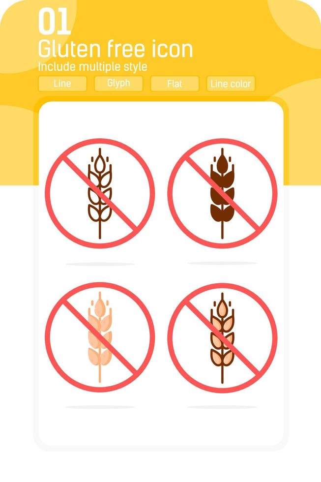 Gluten free icon with multiple style isolated on white background. Vector illustration icon for web design, ui, ux, cellular applications, food, apps, organic eco business, agriculture and bakery