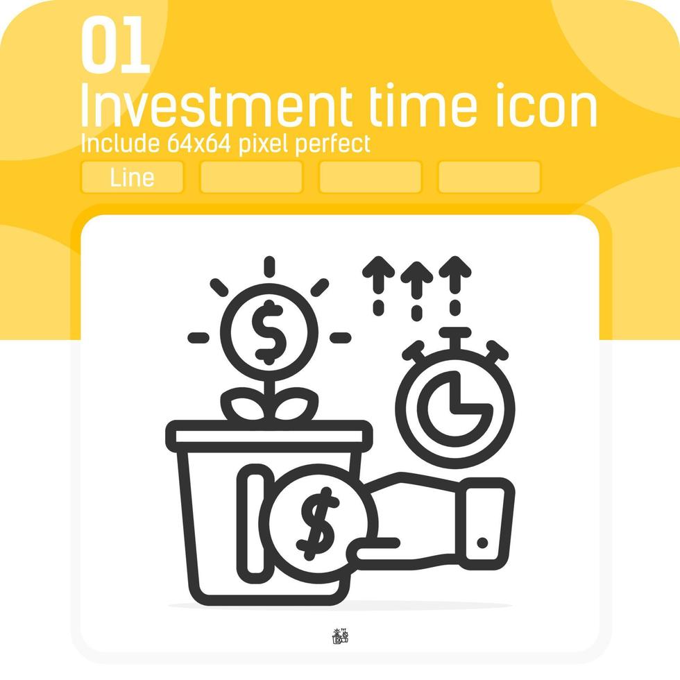 icono de vector premium de tiempo de inversión con estilo de línea aislado sobre fondo blanco. diseño para sitios web, aplicaciones, negocios, finanzas, ui, ux y proyectos. incluir tamaño basado en 64x64 píxeles. trazo editable