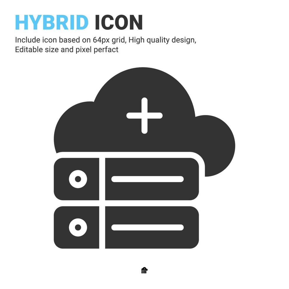 vector de icono híbrido con estilo de glifo aislado sobre fondo blanco. ilustración vectorial base de datos en la nube, concepto de icono de símbolo de signo de servidor para digital, logotipo, industria, tecnología, aplicación, web y proyecto