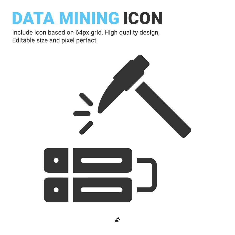 vector de icono de minería de datos con estilo de glifo aislado sobre fondo blanco. ilustración vectorial icono de símbolo de signo de base de datos concepto para digital, logotipo, industria, tecnología, aplicaciones, web, ui, ux y proyecto