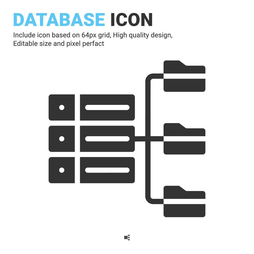 vector de icono de base de datos con estilo de glifo aislado sobre fondo blanco. carpeta de ilustración vectorial, concepto de icono de símbolo de signo de servidor para digital, logotipo, industria, tecnología, aplicaciones, web y todos los proyectos