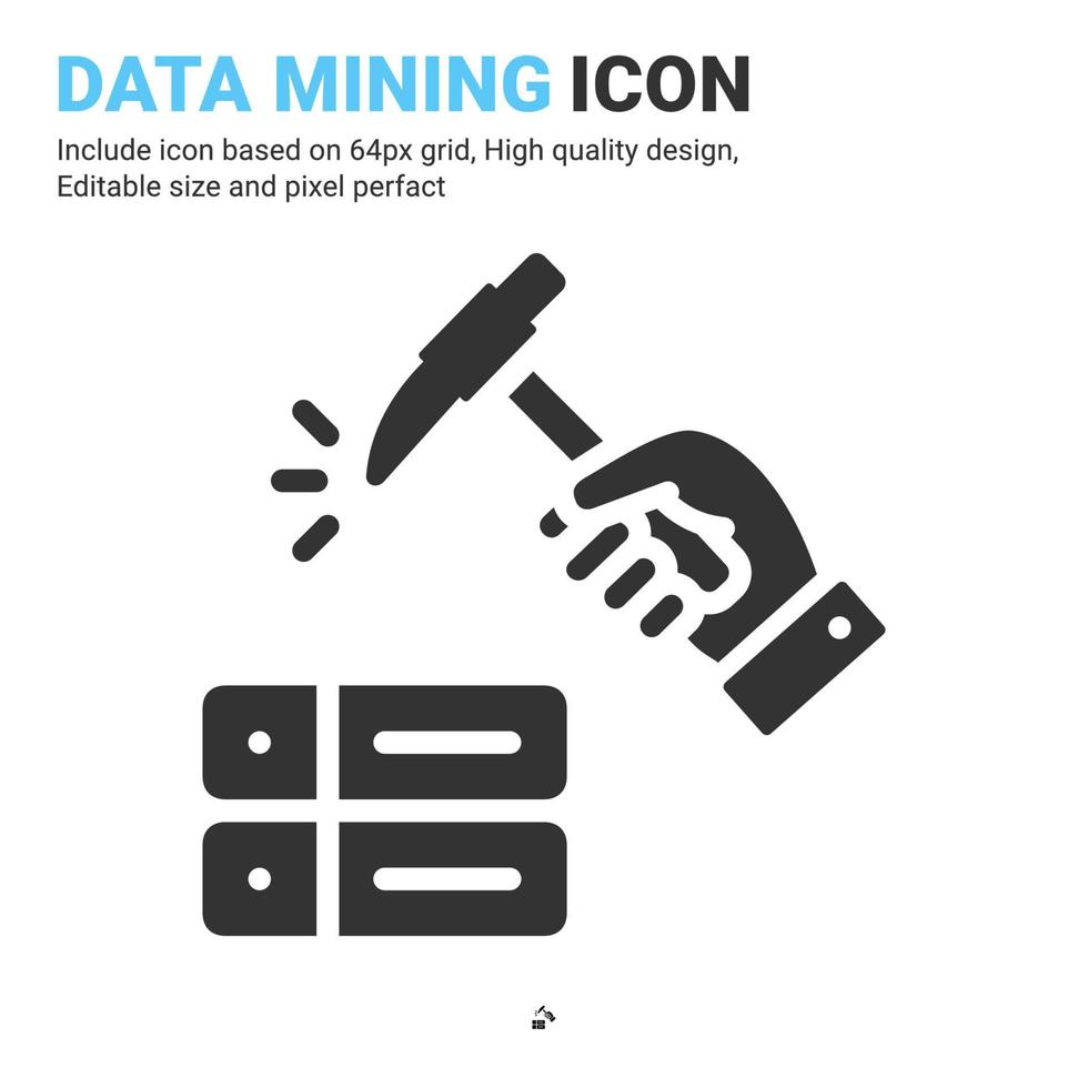 minería de datos con vector de icono de mano con estilo de glifo aislado sobre fondo blanco. ilustración vectorial icono de símbolo de signo de base de datos concepto para digital, logotipo, industria, tecnología, aplicaciones, web y más