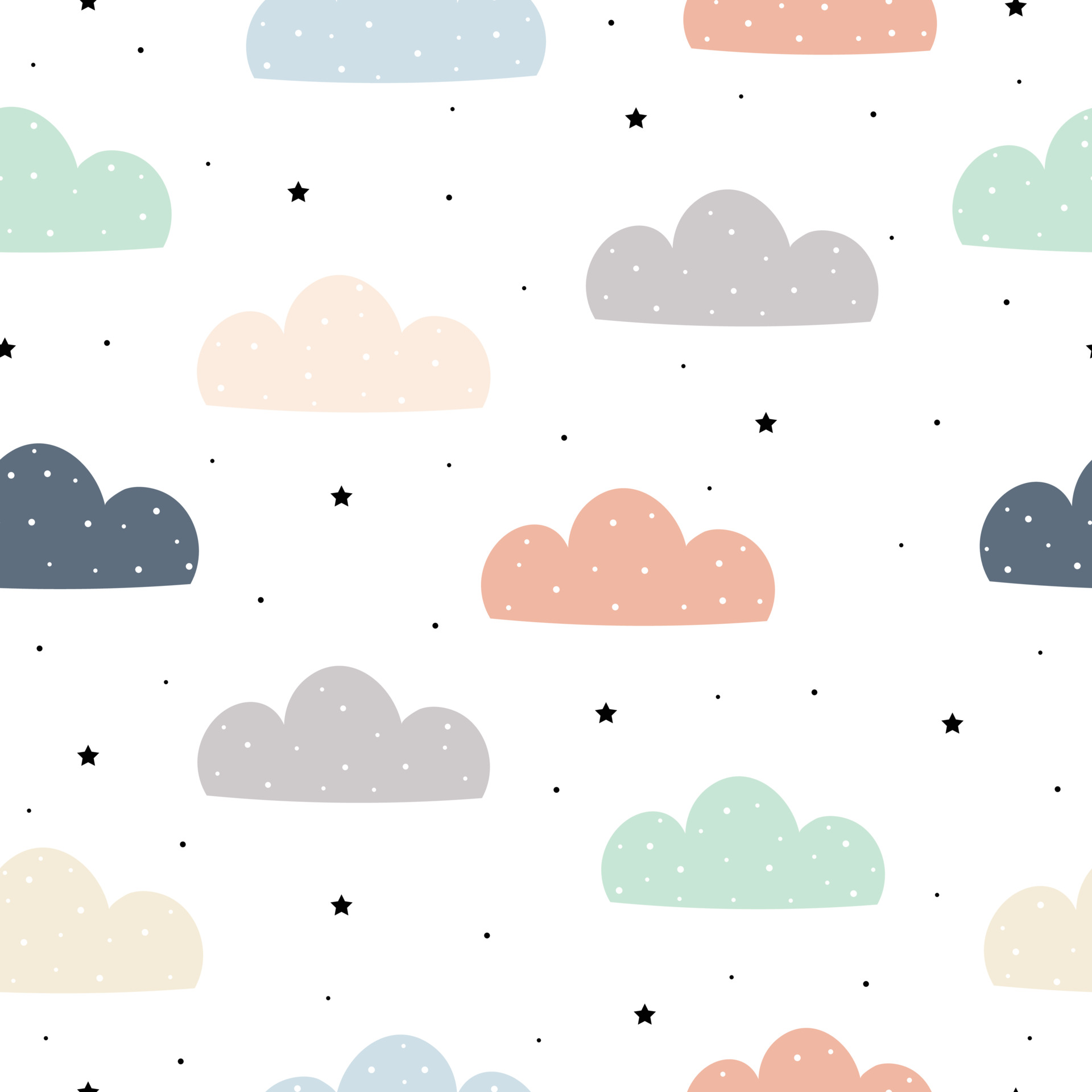 Hand-drawn background with pastel clouds on a white sky Cute ...