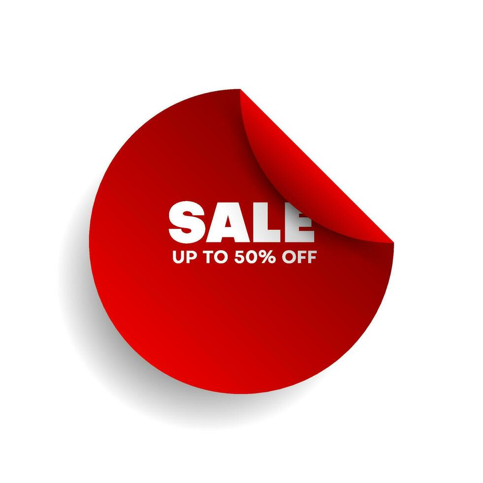 Icono de etiqueta de venta con estilo de papel rojo vector de diseño de banner de descuento.