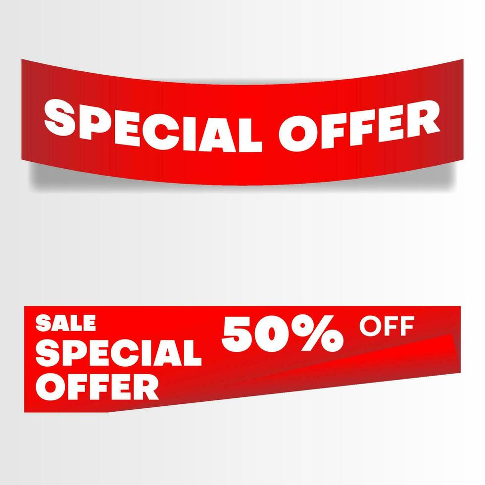 Conjunto de banner de oferta especial de venta realista en color rojo. vector