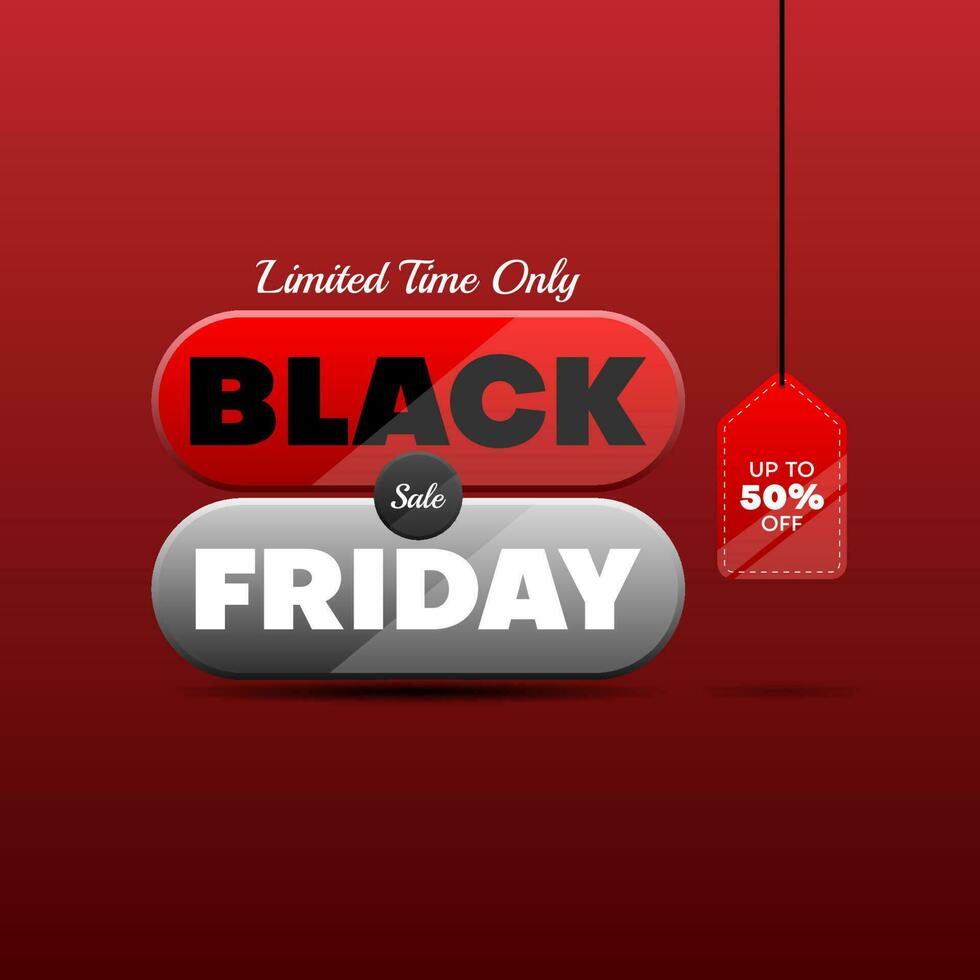 black friday banner design vector with glossy on red background