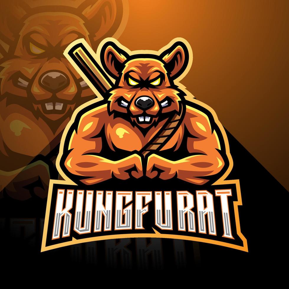 diseño de logotipo de mascota de kungfu rat esport vector