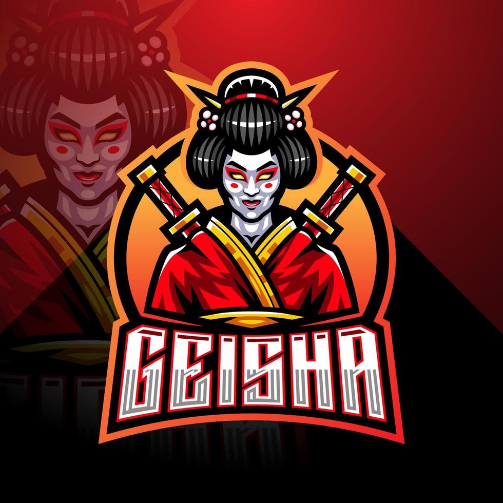 diseño de logotipo de mascota geisha esport vector