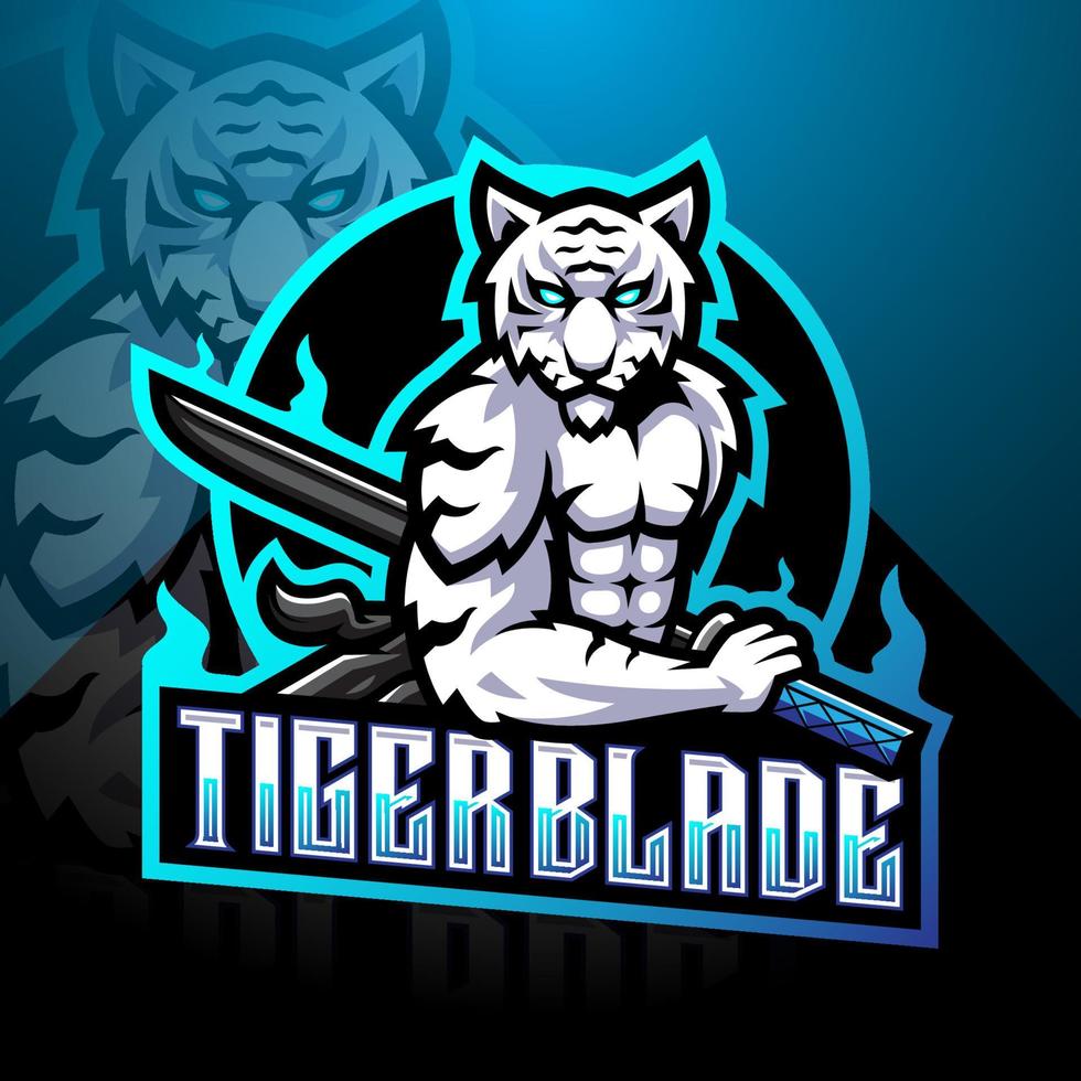 White tiger with blade esport mascot logo vector