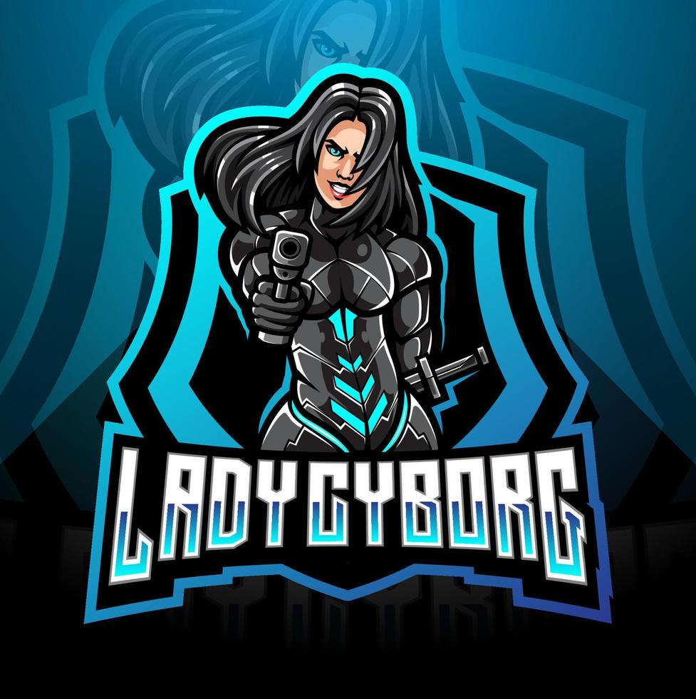 diseño de logotipo de la mascota de lady cyborg esport vector