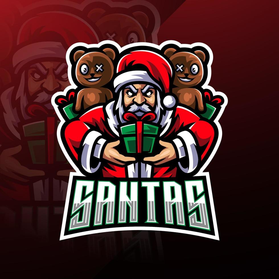 diseño de logotipo de la mascota de santa esport vector