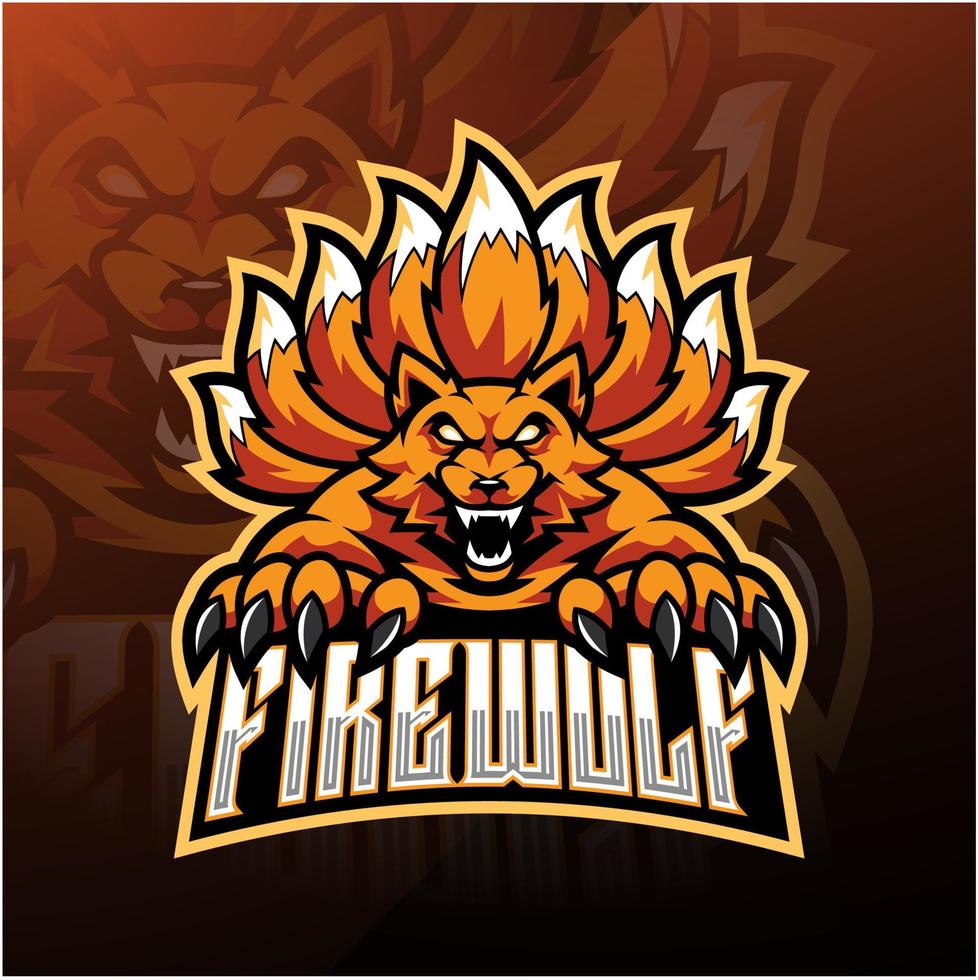 diseño de logotipo de mascota de esport de lobo de fuego vector