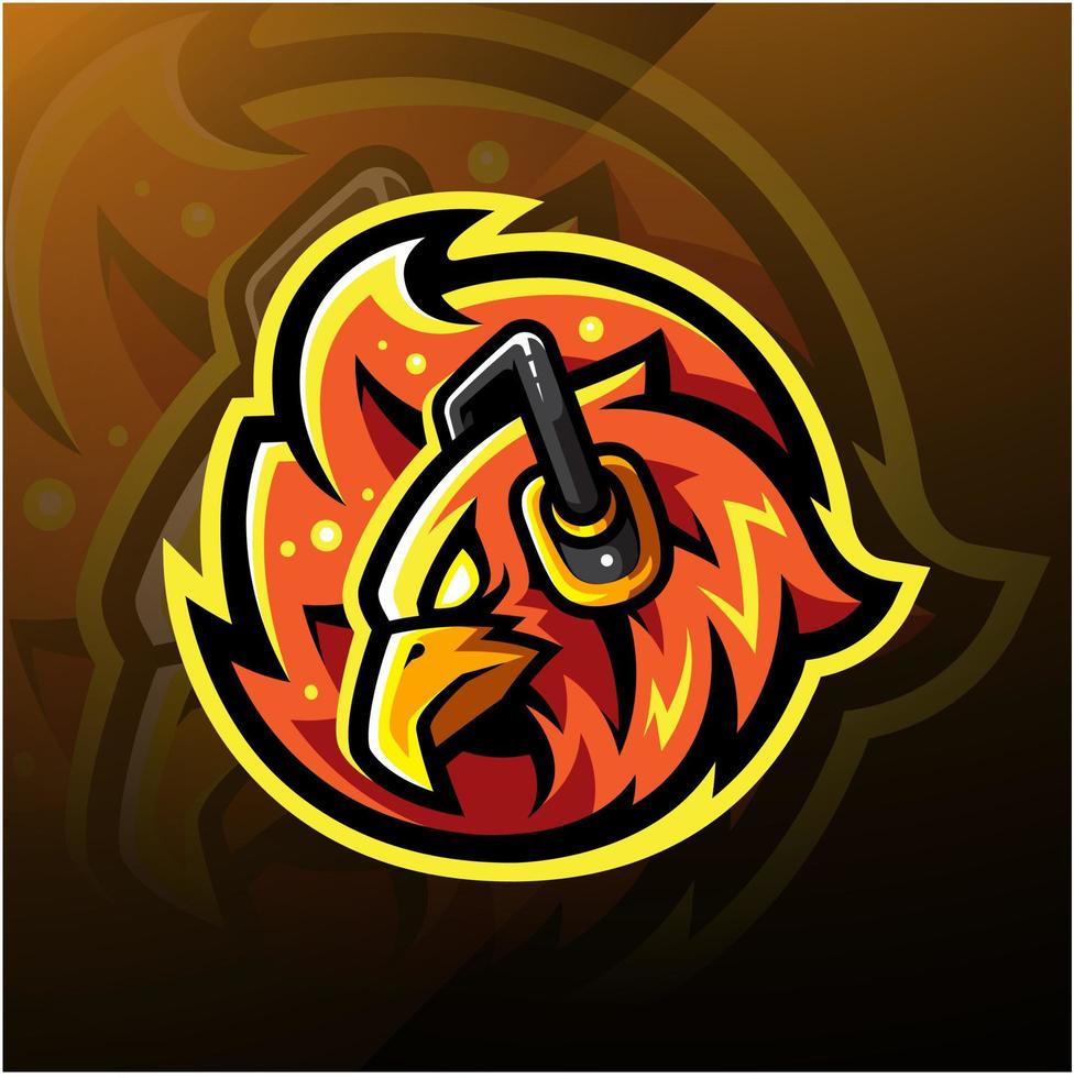 Phoenix head esport logo with headphones vector