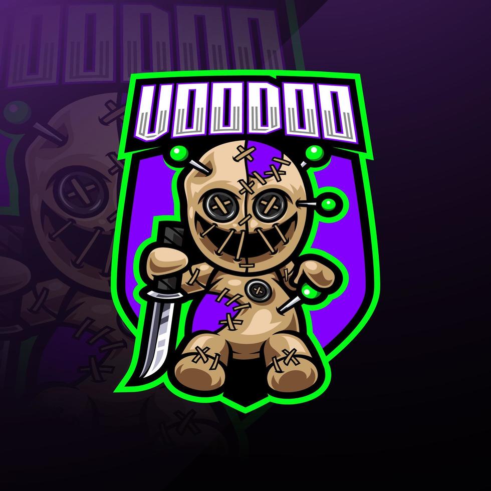 diseño de logotipo de mascota voodoo esport vector