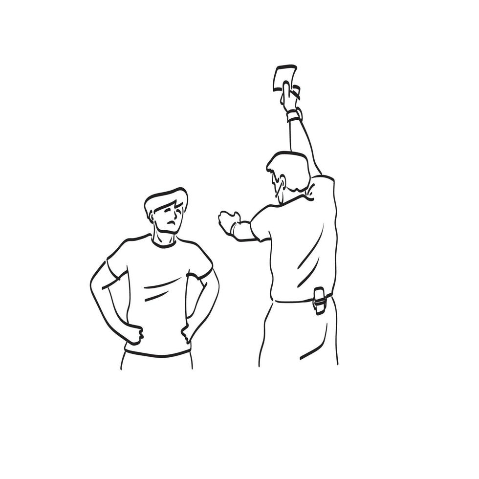 line art referee shows a red card to player illustration vector isolated on white background