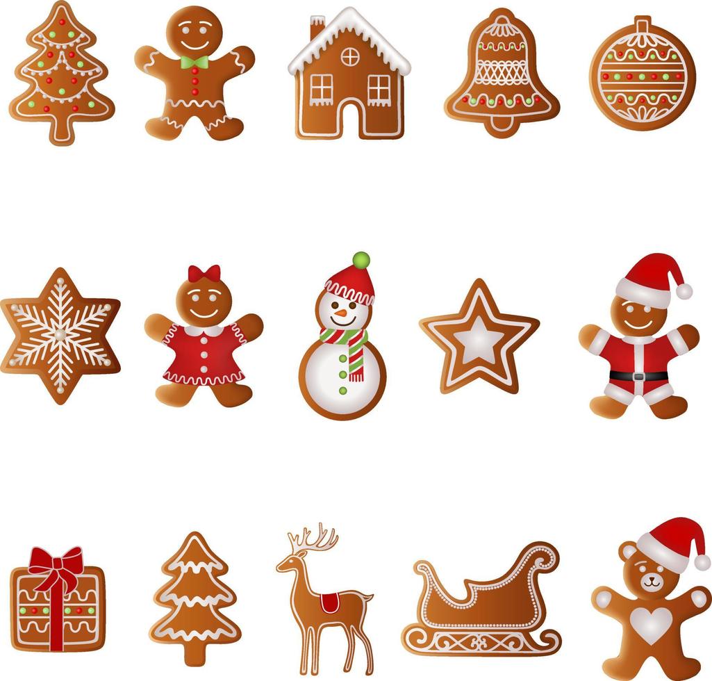 Conjunto de galletas de jengibre navideñas aisladas vector