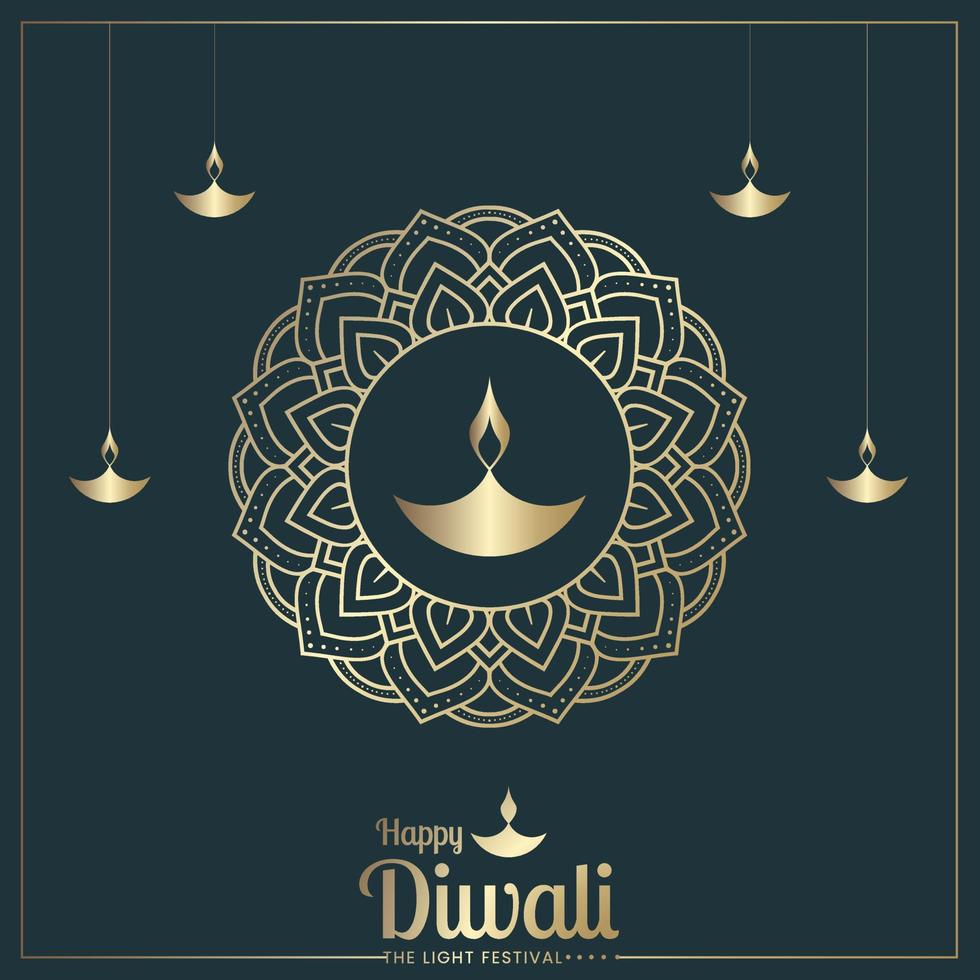 feliz publicación de redes sociales de lujo de diwali. festival de la luz con ilustración de lámparas de aceite de oro vector