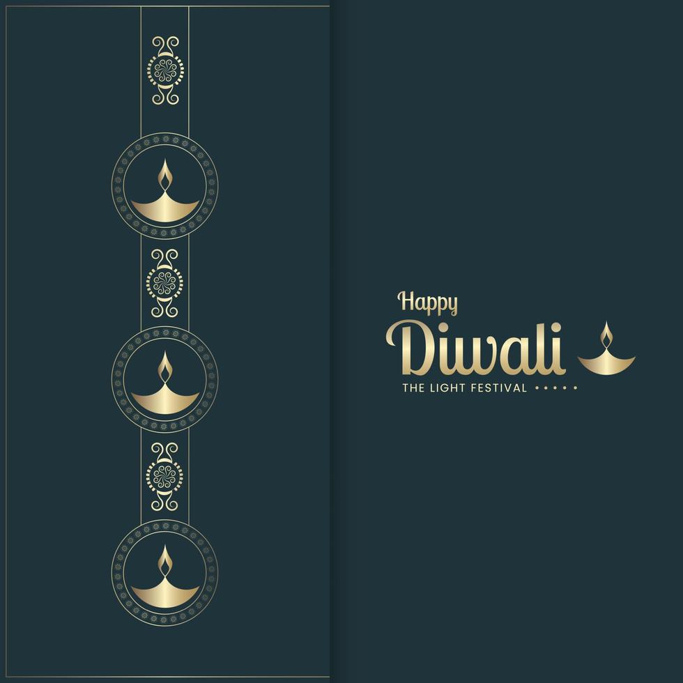 feliz publicación de redes sociales de lujo de diwali. festival de la luz con ilustración de lámparas de aceite de oro vector