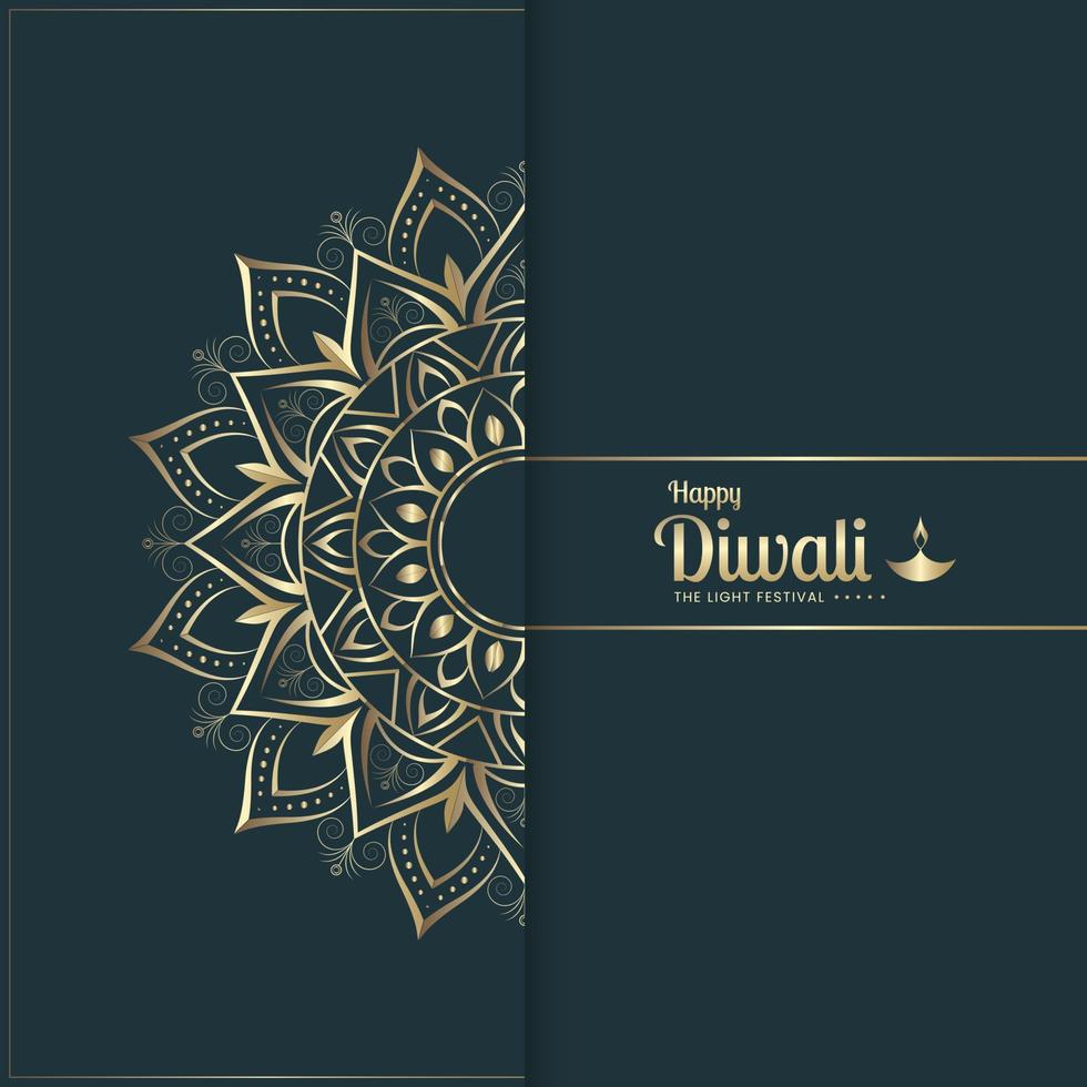 feliz publicación de redes sociales de lujo de diwali. festival de la luz con ilustración de lámparas de aceite de oro vector