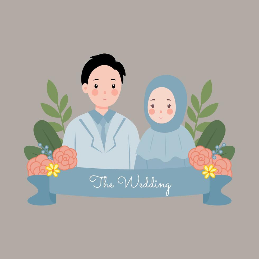 ilustración de personaje musulmán de boda para invitación en línea vector