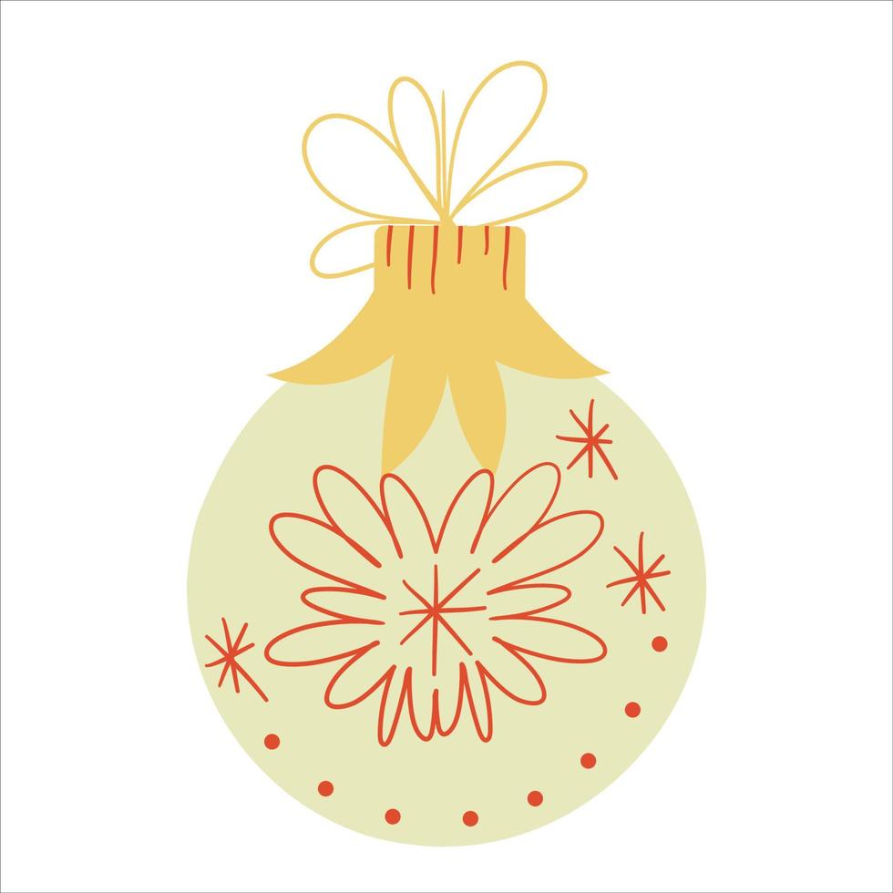 Christmas ball toy in retro style is isolated on a white background. Mid-Century Modern design, 1950s 1960s. Vector illustration in a flat style. Decor for holiday cards