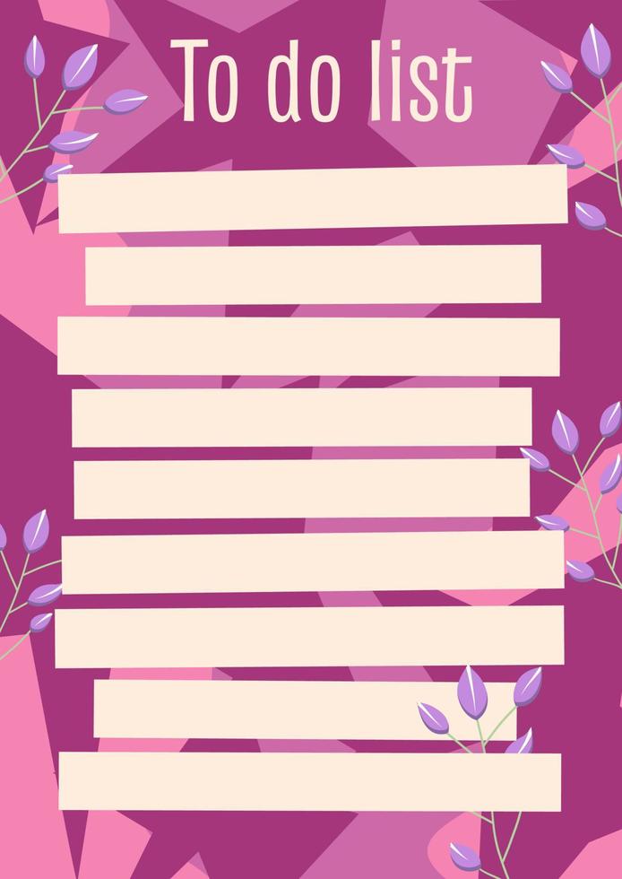 A to-do list planner with doodle-style flowers and pink stars. Vector illustration of a to-do planner and a diary for notes. Print sheet.