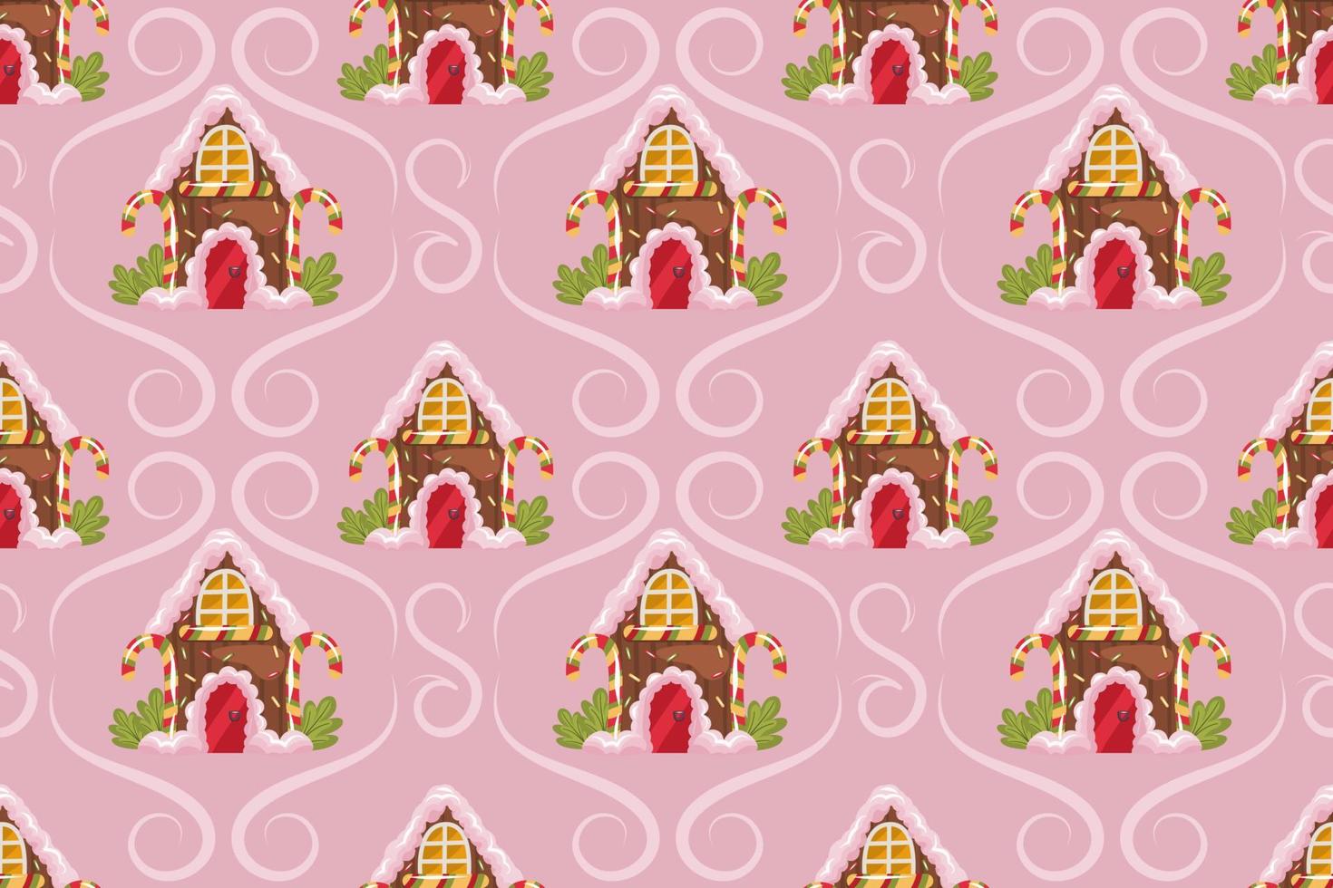 Christmas seamless pattern with gingerbread house and curls on a powdery background. vector