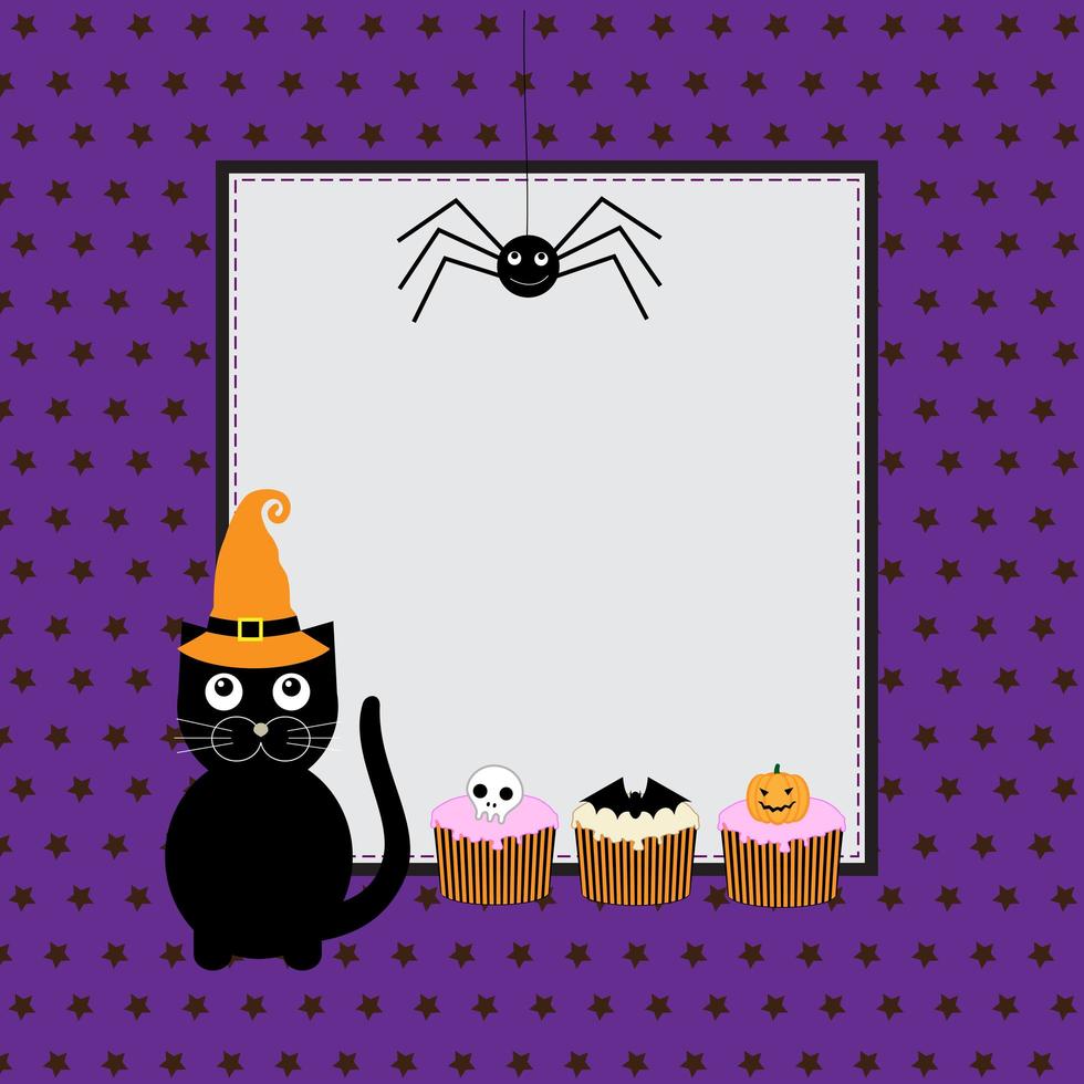 Halloween greeting card with cute black cat vector