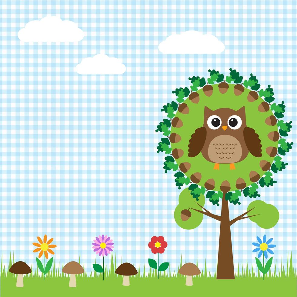 Cute owl sitting on oak vector