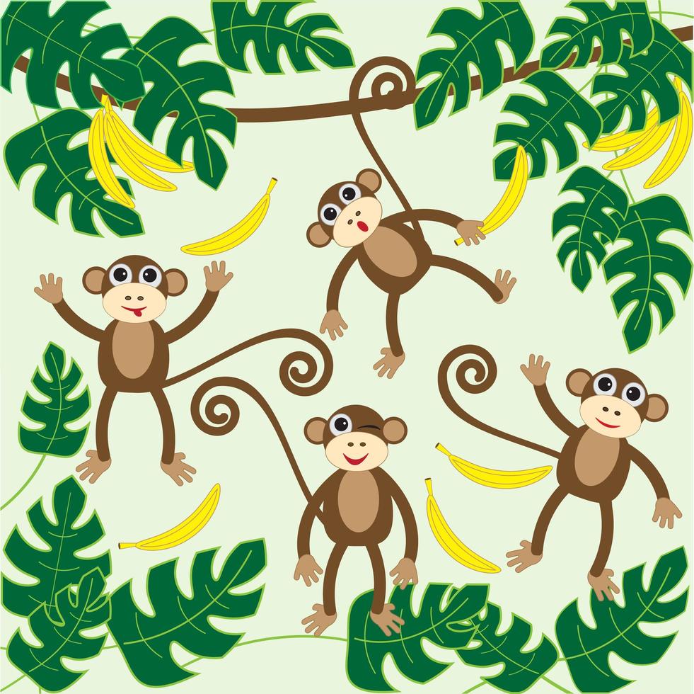 lindos monos de dibujos animados vector