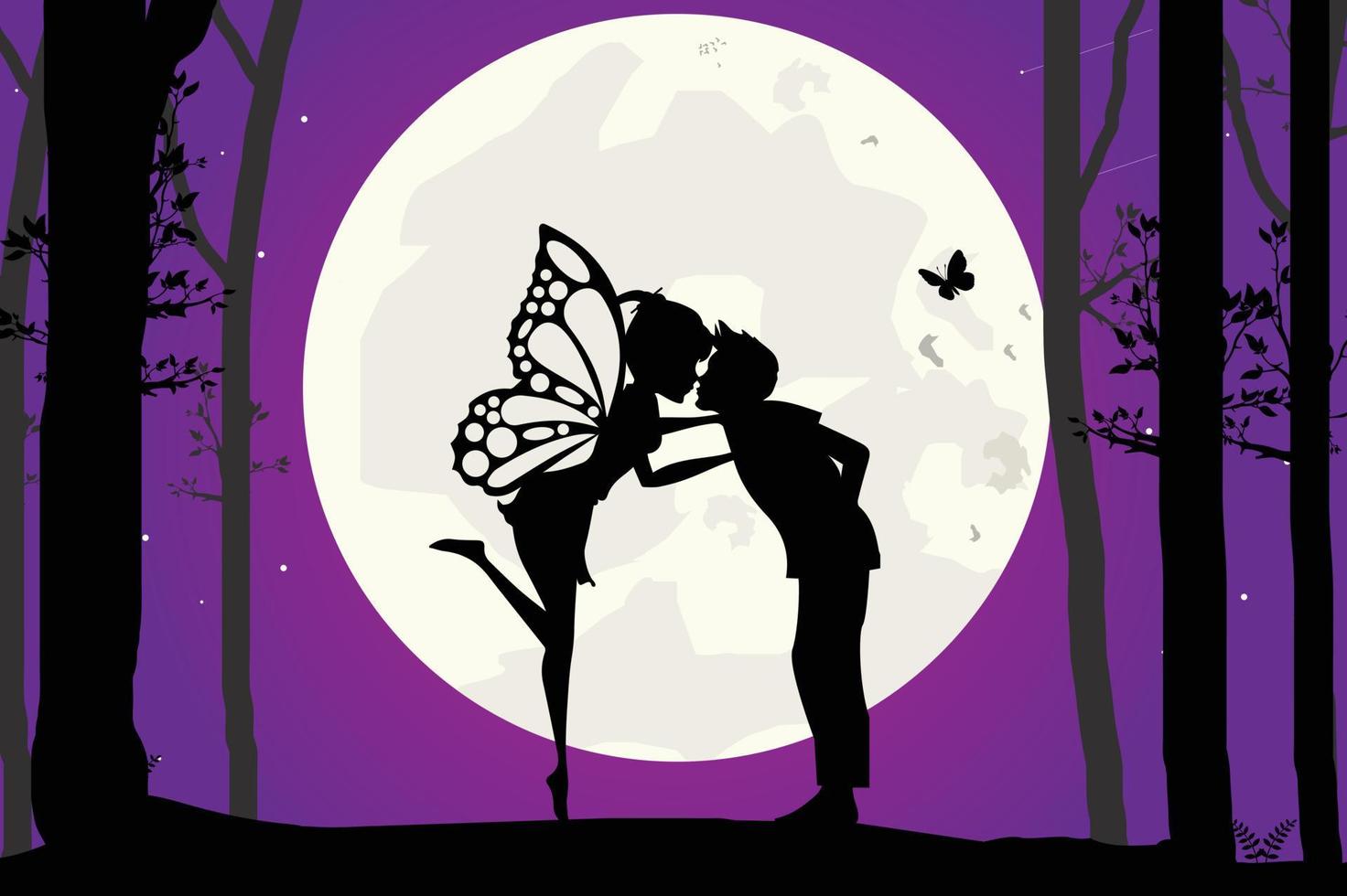 cute fairy and moon silhouette landscape vector