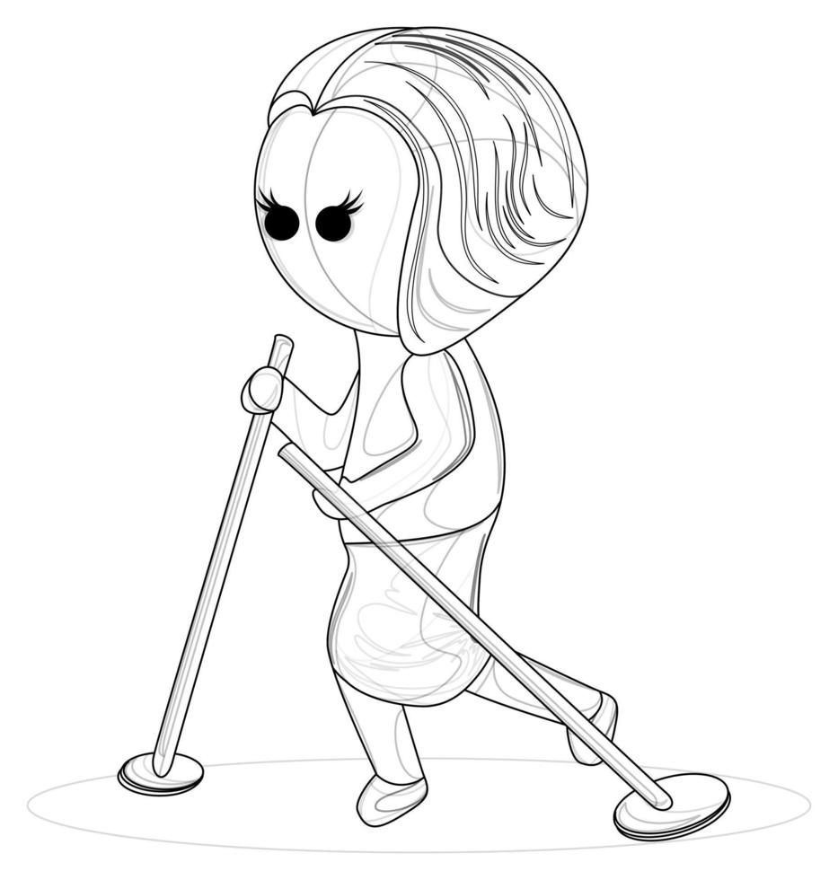 Vector image of a middle-aged woman during training. Nordic walking. Isolated over white background. EPS 10