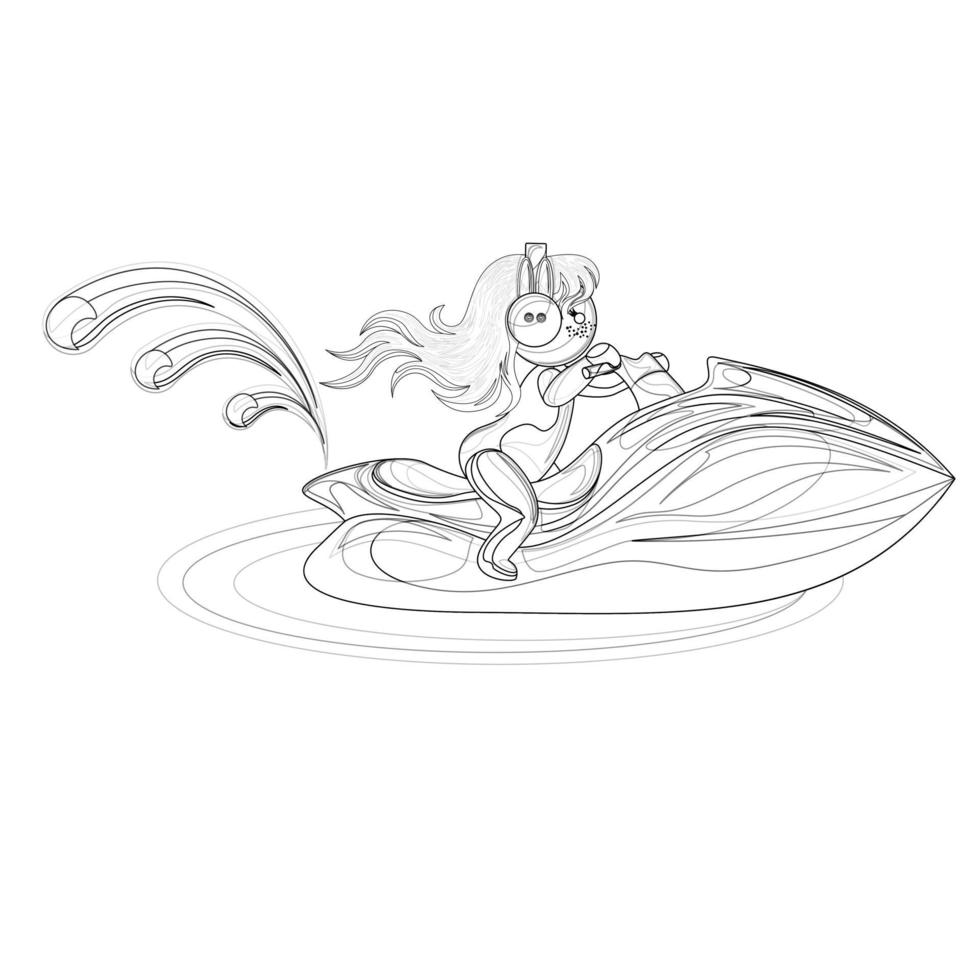 Vector image of a stylized little man rolling on a jet ski