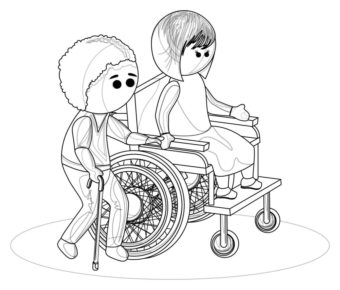 Vector image of an elderly couple with disabilities. EPS 10. Concept. Image on white background