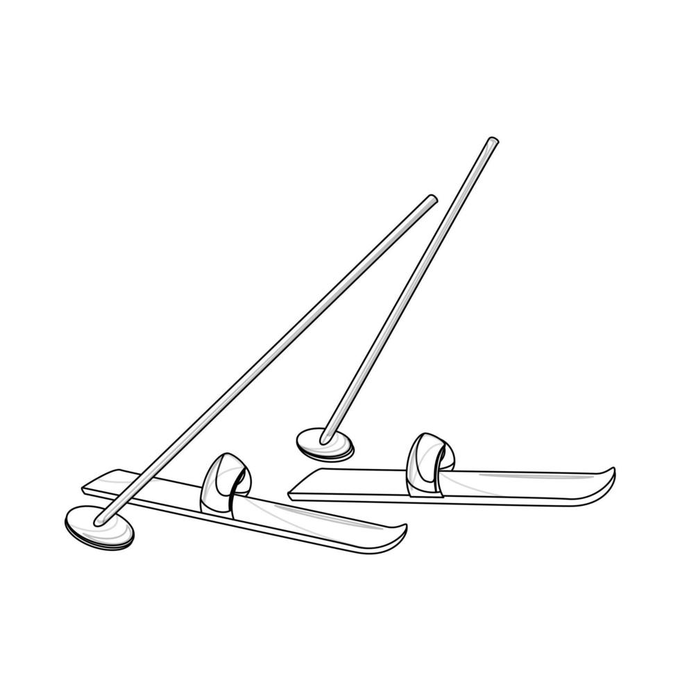 imagen vectorial de esquís y bastones de esquí. estilo de contorno. eps 10 vector