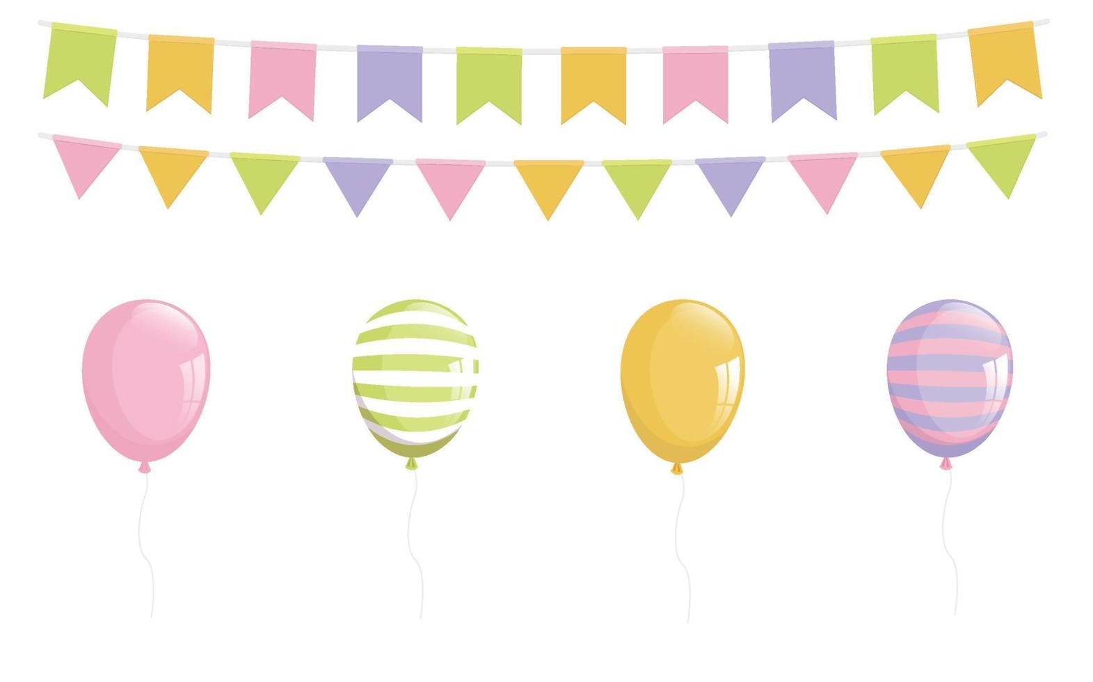 Carnival Garland with Flags Decorative Colorful Pennants and Balloons for Birthday Celebration. Vector illustration