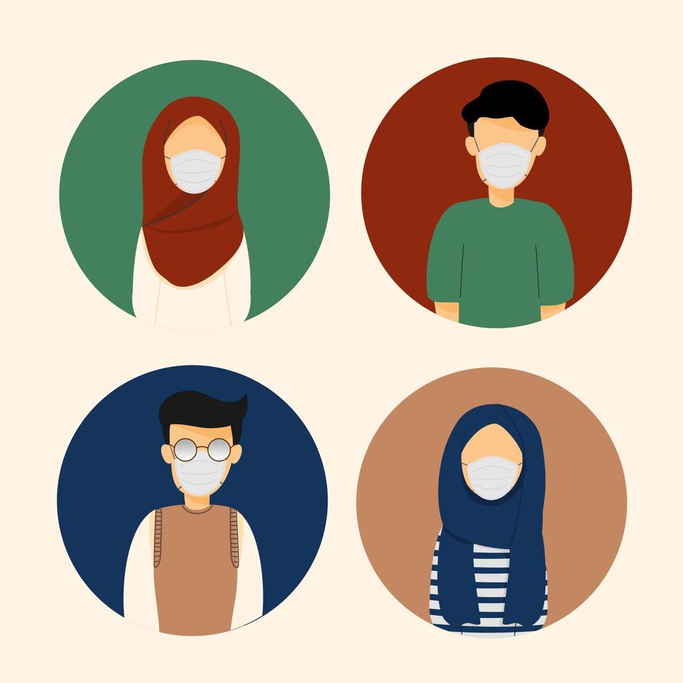 man and woman avatars wearing masks. muslim avatars vector