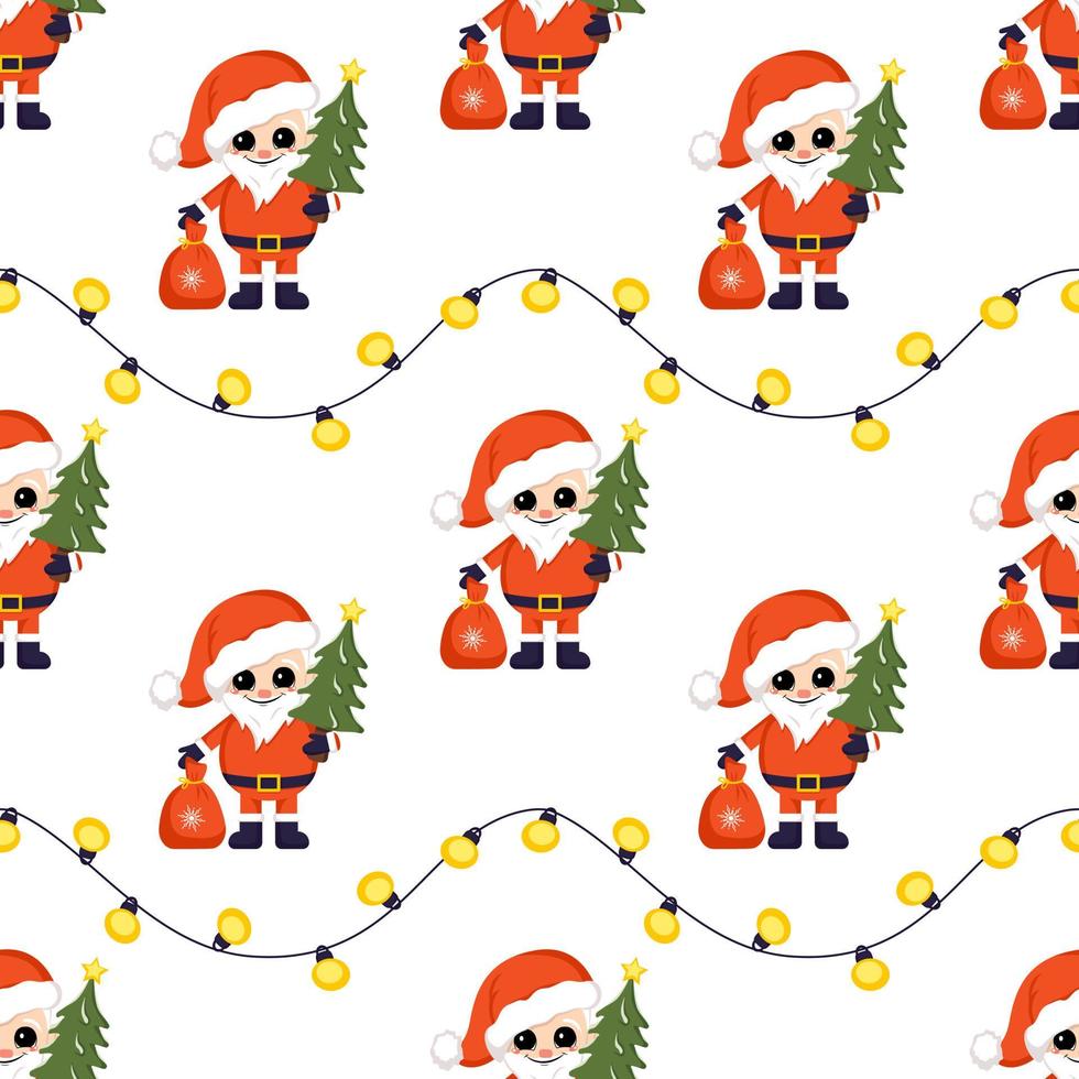 seamless-christmas-pattern-with-santa-claus-and-garland-bright-print-for-new-year-and-winter-holiday-wrapping-paper-textiles-and-designs-3782295-vector-art-at-vecteezy