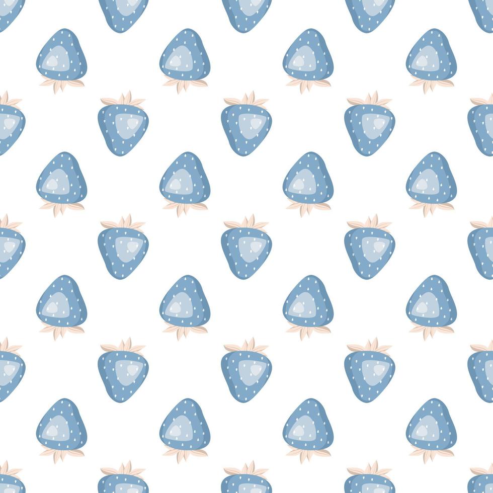 Cute simple seamless pattern with blue strawberries and leaves. Delicate print for wrapping paper, textiles and design vector
