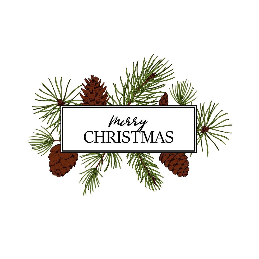 Christmas and New Year design for greeting cards, invitations, prints. Frame in vintage style with hand drawn elements isolated on white. Place for text. Vector illustration