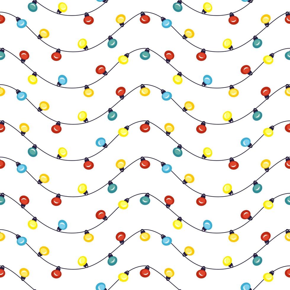 Seamless pattern with festive Christmas garlands and light bulbs. Print for New Year and Winter Holidays for wrapping paper, textiles and design. vector