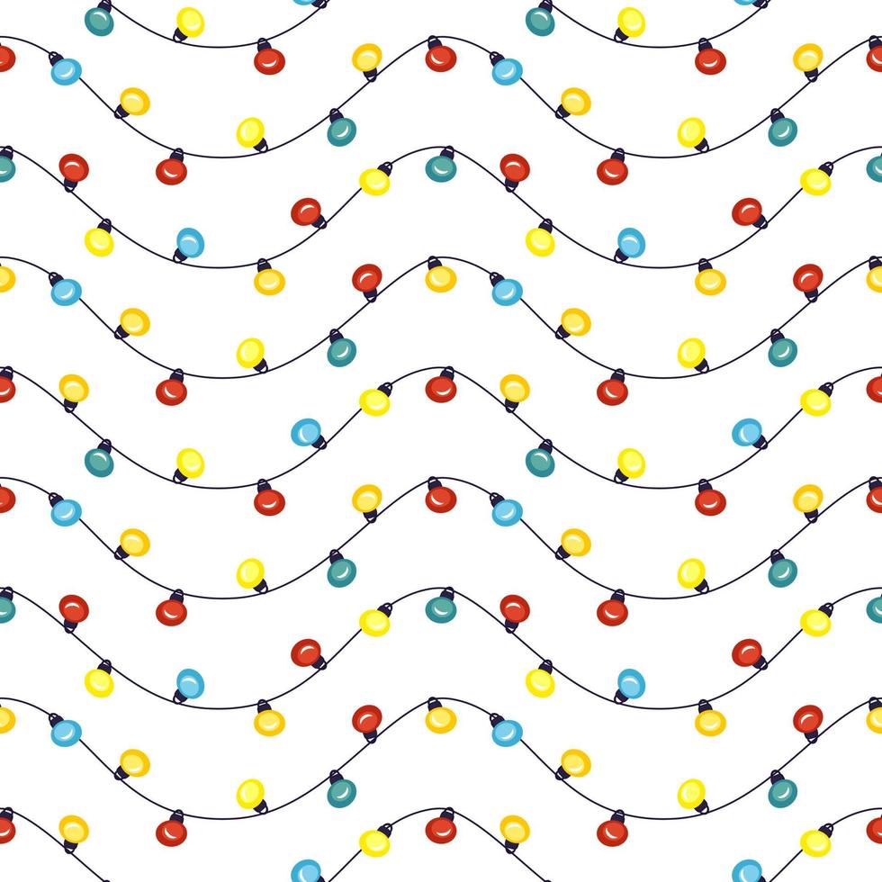 Seamless pattern with festive Christmas garlands and light bulbs. Print for New Year and Winter Holidays for wrapping paper, textiles and design. vector