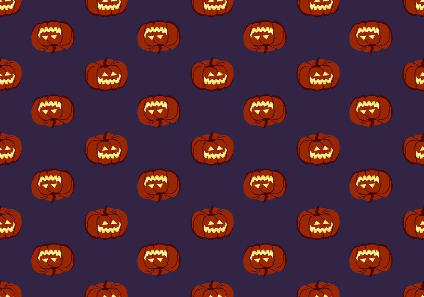 Dark seamless pattern with pumpkins, face and smile. Halloween party decoration. Vegetable print with a smirk. Festive background for paper, textile, holiday and design. Vector illustration.